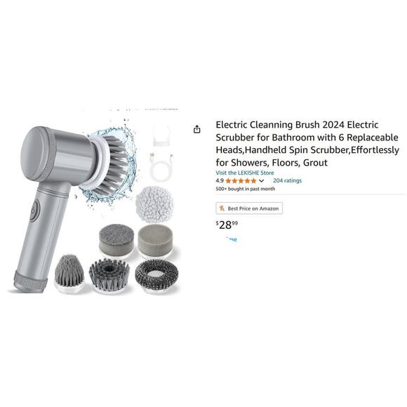 Electric Cleaning Brush Scrubber with 6 Replaceable Heads - Picture 1 of 7